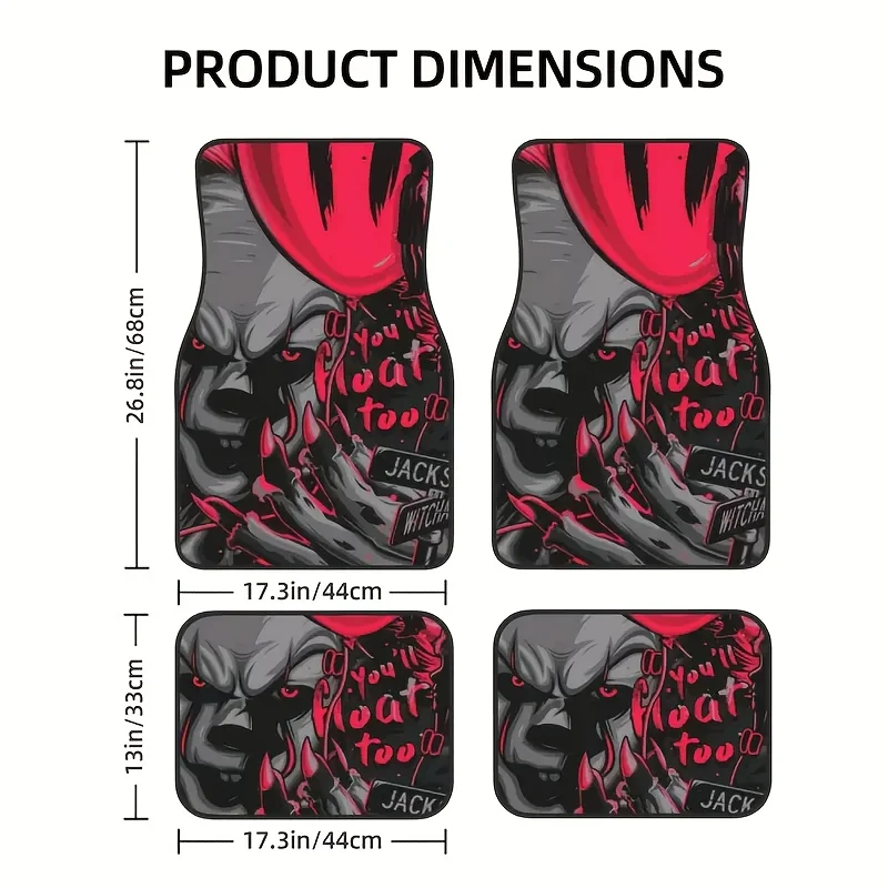 

4pcs Halloween Clown Pattern Design Car Interior Floor Mats, Suitable For Sedans, Trucks, SUVs, Fashionable Interior Protection,