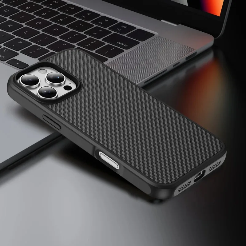 Luxury Carbon Fiber Textured Plastic Phone Case For iPhone 17 16E 15 14 13 12 Pro Max 11 XR Shockproof Matte Hard Bumper Cover