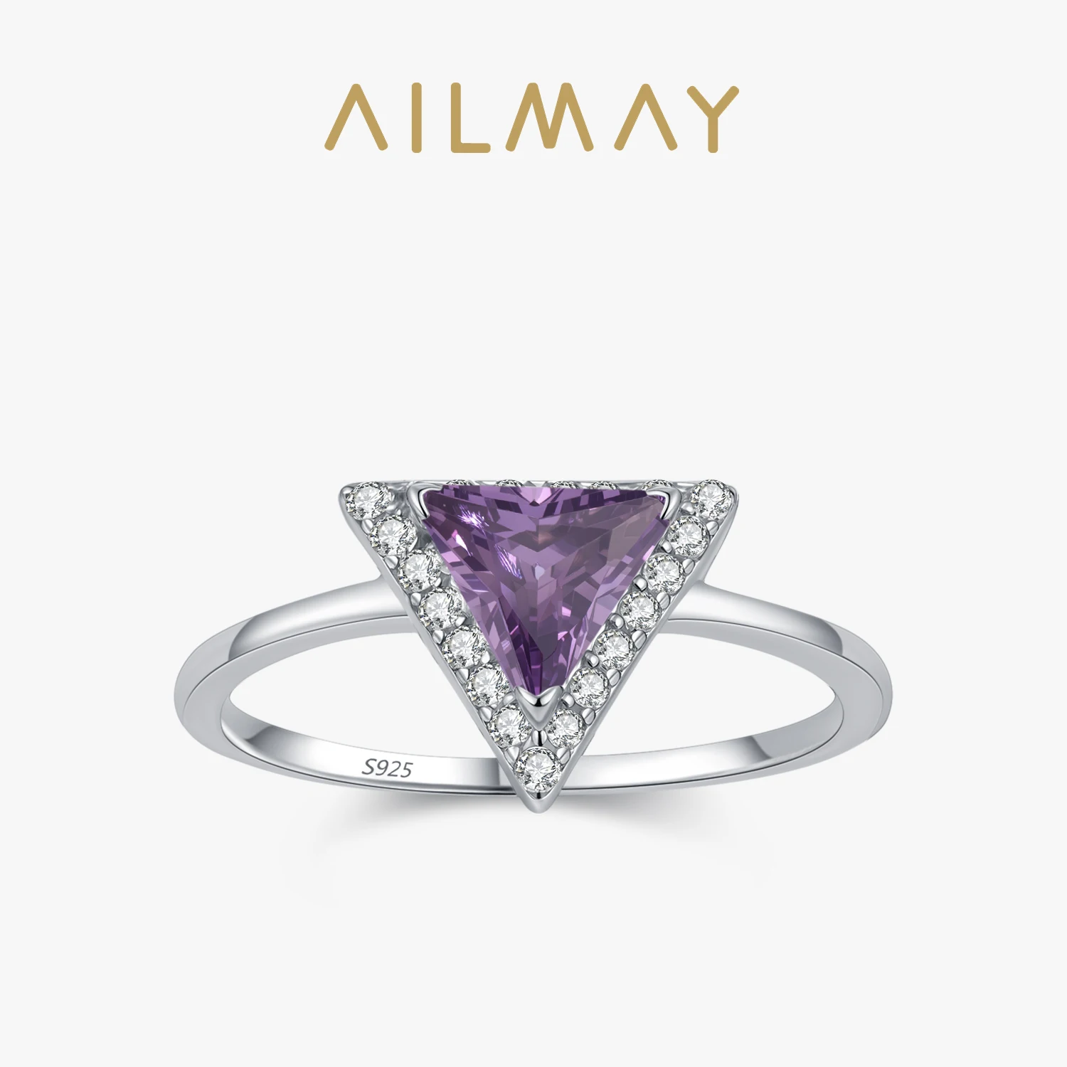 

Ailmay New 925 Sterling Silver Elegant Purple Triangle Zircon Rings Women Fashion Engagement Jewelry Gift