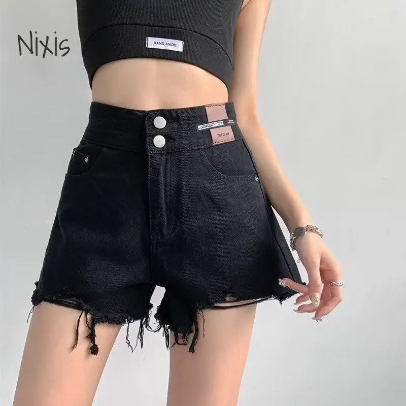 Black High-waisted Denim Shorts Women 2023 Summer New Korean Style Clothes Loose Wide-leg Hot Pants Y2K Casual  Bottoms