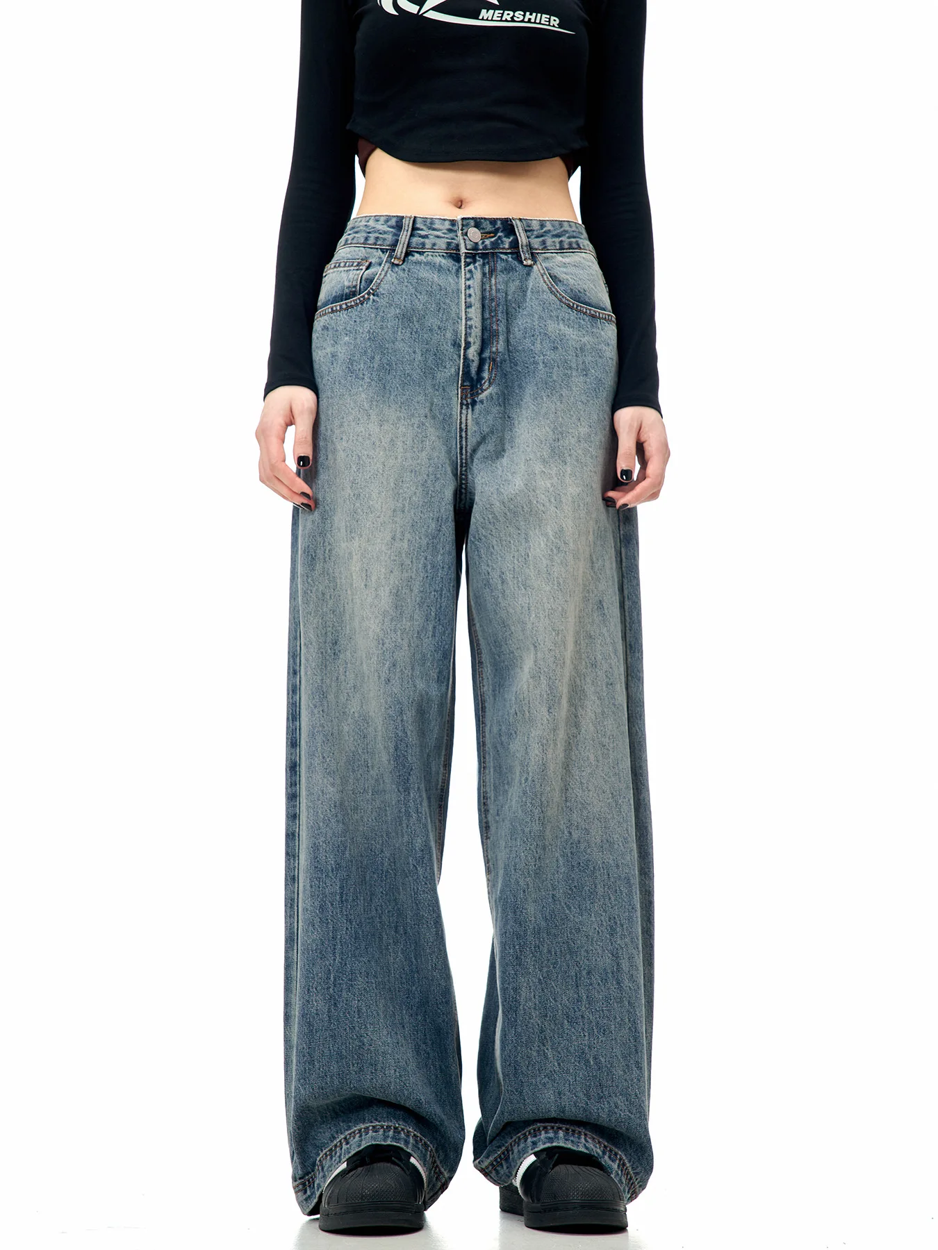 

Summer Women Baggy Jeans Unisex Vintage American Style Straight Wide Leg Denim Pants Fashion Brand Hot Sale Casual Trousers