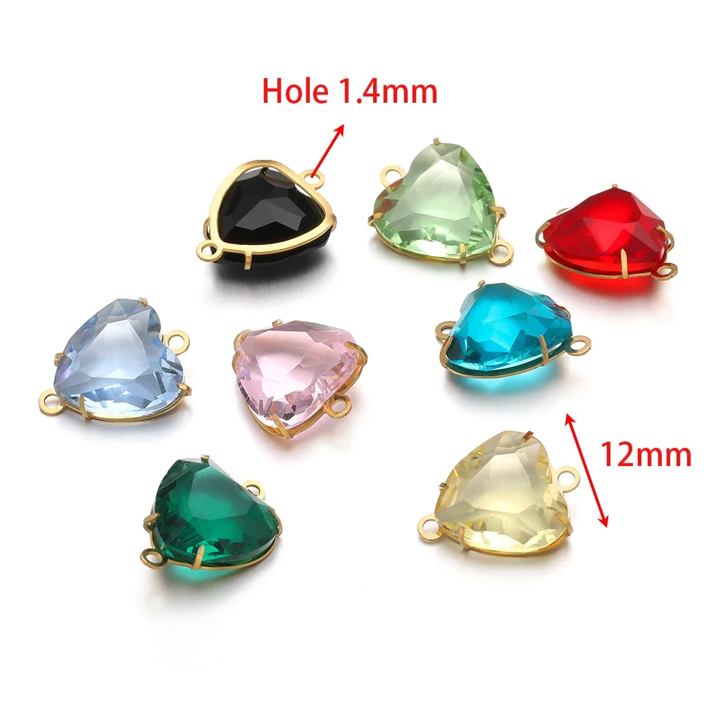 5 Stück Edelstahl-Doppelloch-Herz-Kristallglas-Anhänger für DIY-Schmuck, Halsketten, Anhänger, Armbänder, Ohrringe und Zubehör – Detail 3