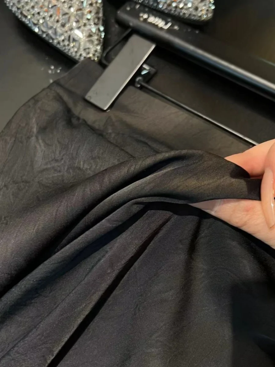 Emily Clud Recommended Texture Satin Acetate Asymmetrical Slit Women's Summer  Skirt Wrap around Fi Tail Long Gown view 4