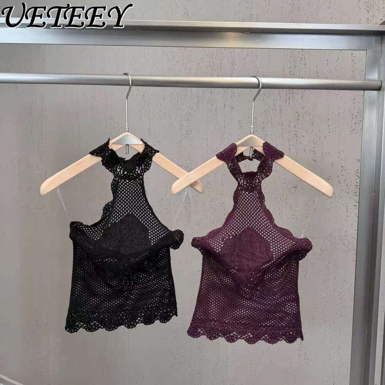 

Новинка лета 2026: Сексуальный женский вязаный топ-халтер с кружевными вырезами, облегающий, без рукавов, стрейч, укороченный, для модниц