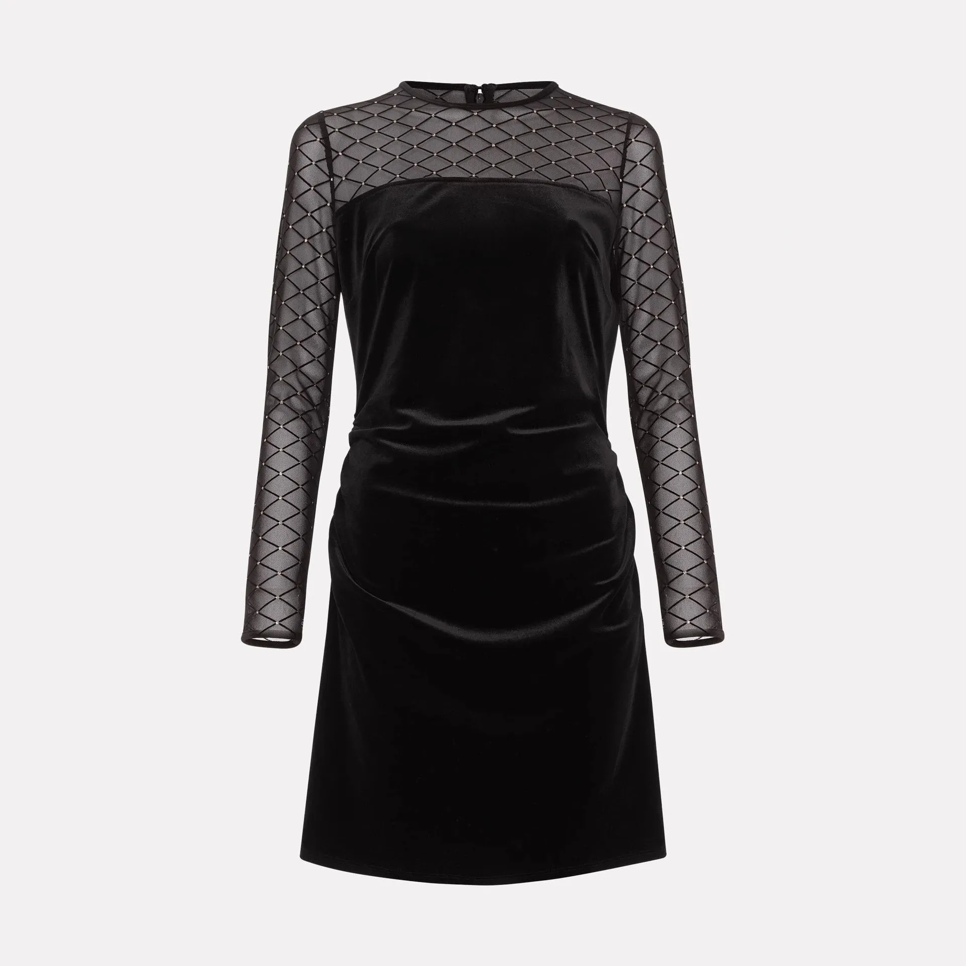 Elegante fluwelen mini-jurk voor dames met lange mouwen mesh patchwork bodycon korte jurk sexy feestavond club outfit 2025
