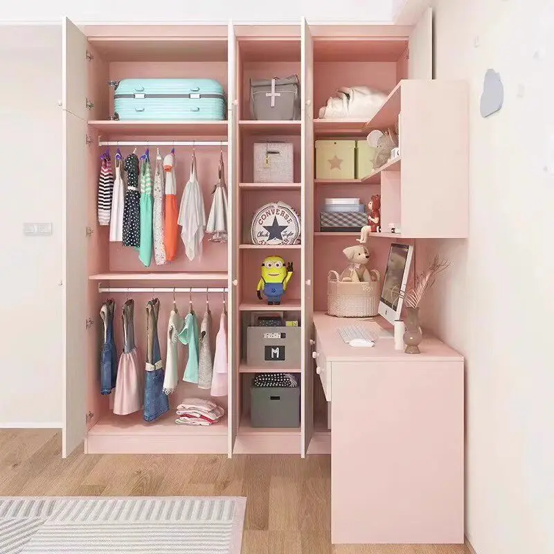 

Customized modern simple home bedroom corner wardrobe with desk integrated children's room desk