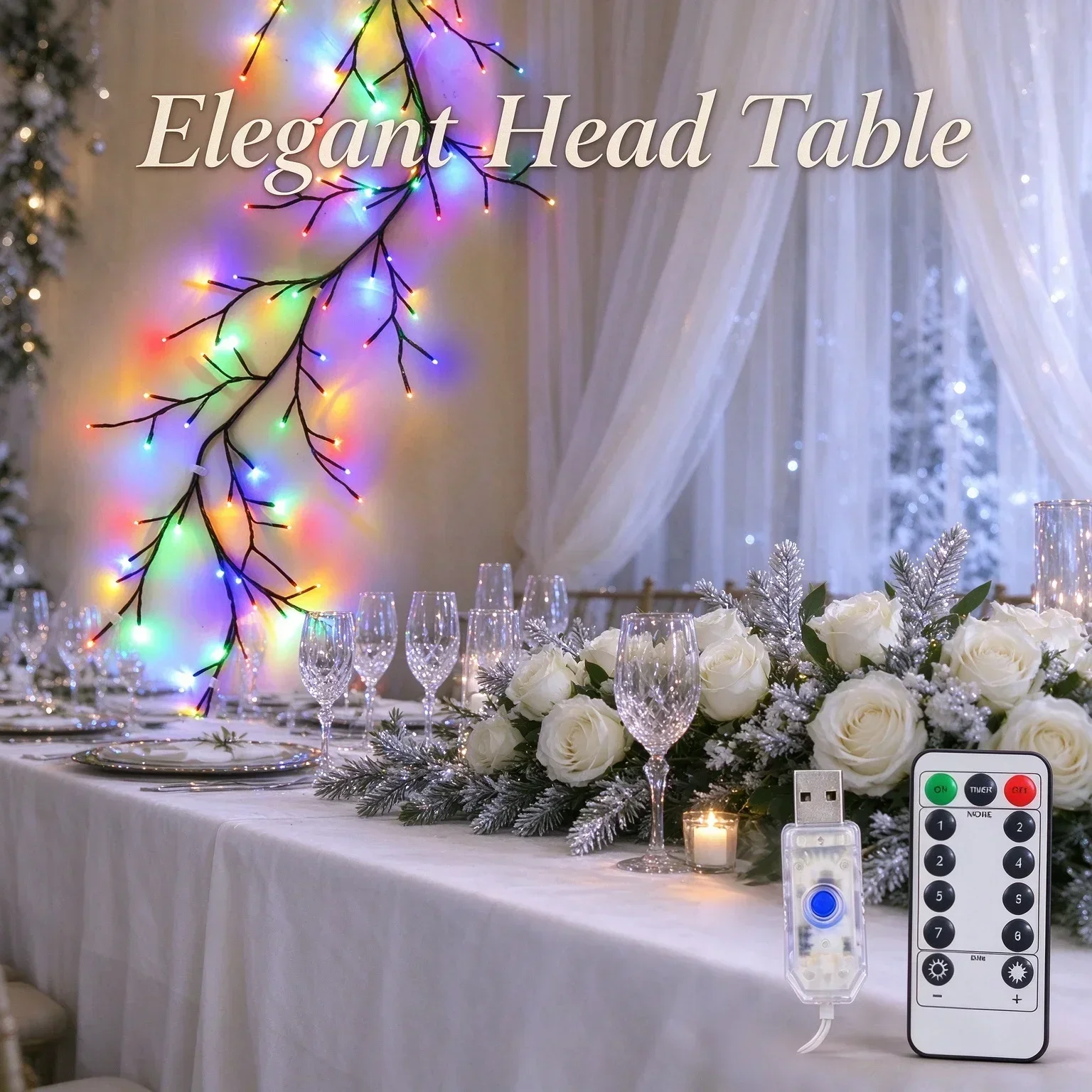 Vine Branch Fairy String Lights, 96/144 LEDs 8 Flashing Modes USB Powered Decorative Garland for Bedroom Indoor Party Room Decor