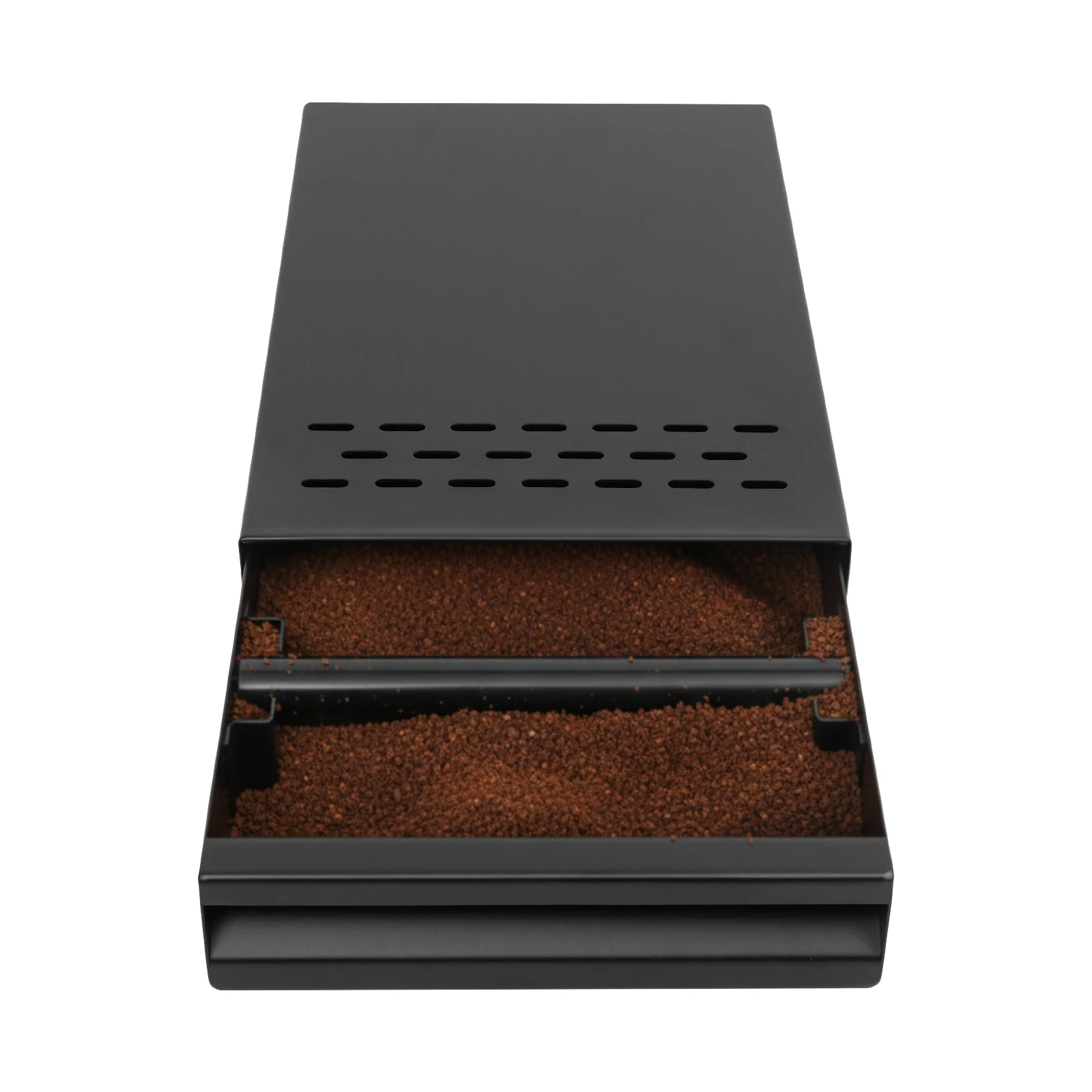 Conteneur à café en acier inoxydable, design tiroir, barre en caoutchouc pour réduction du bruit, tiroir amovible, 28x18x5cm (Noir/Petite taille)