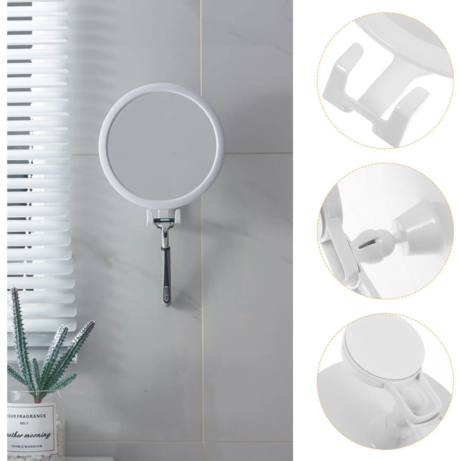 

Premium Round Bathroom Mirror Fogless Shower Mirror with Suction Cup Razor Holder for Shaving Makeup Hair Hotel Use