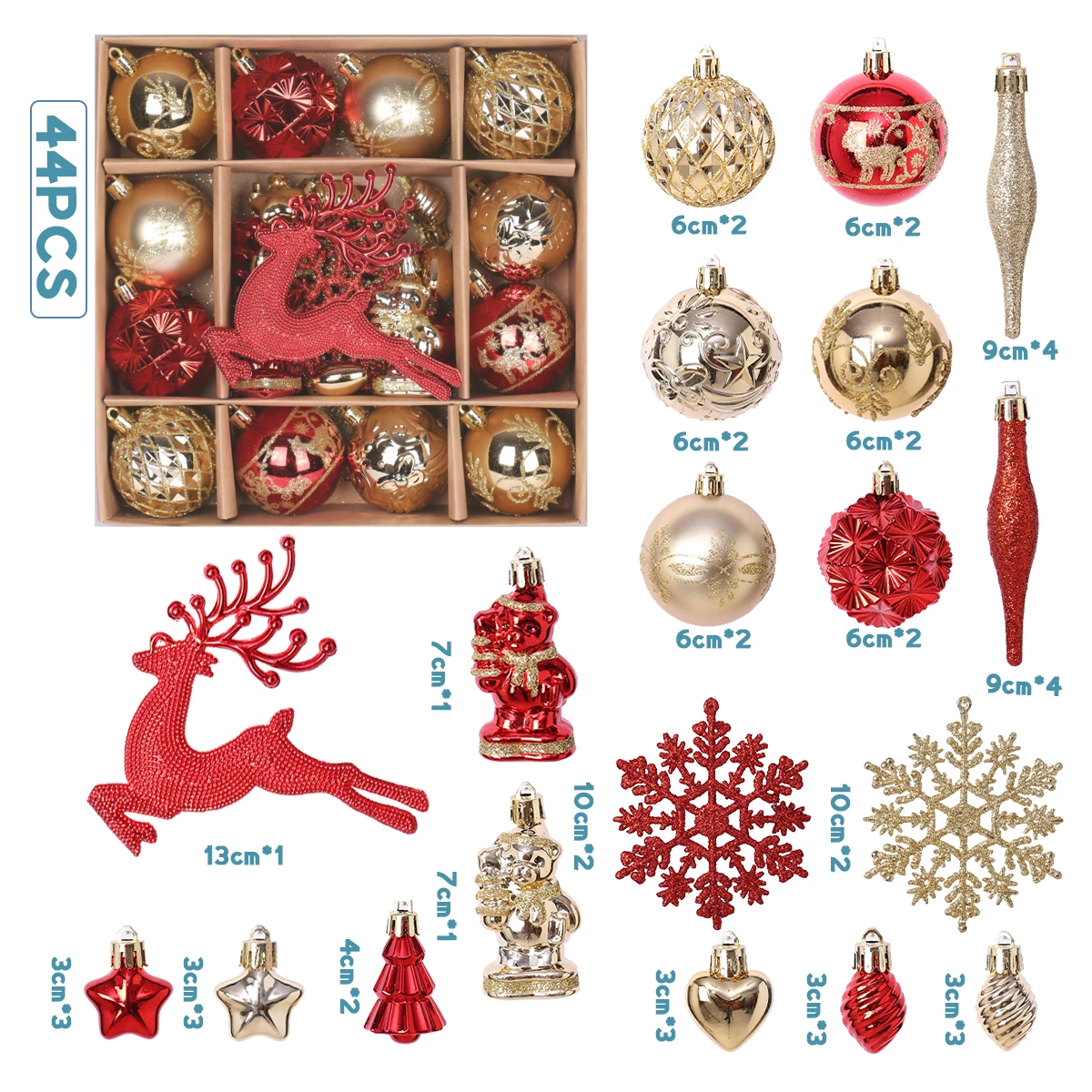 44 قطعة جديد عيد الميلاد الكرة مجموعة شجرة عيد الميلاد الحلي الرنة سانتا كلوز الثلج نجوم هدايا عيد الميلاد حفلة عيد الميلاد ديكور #5