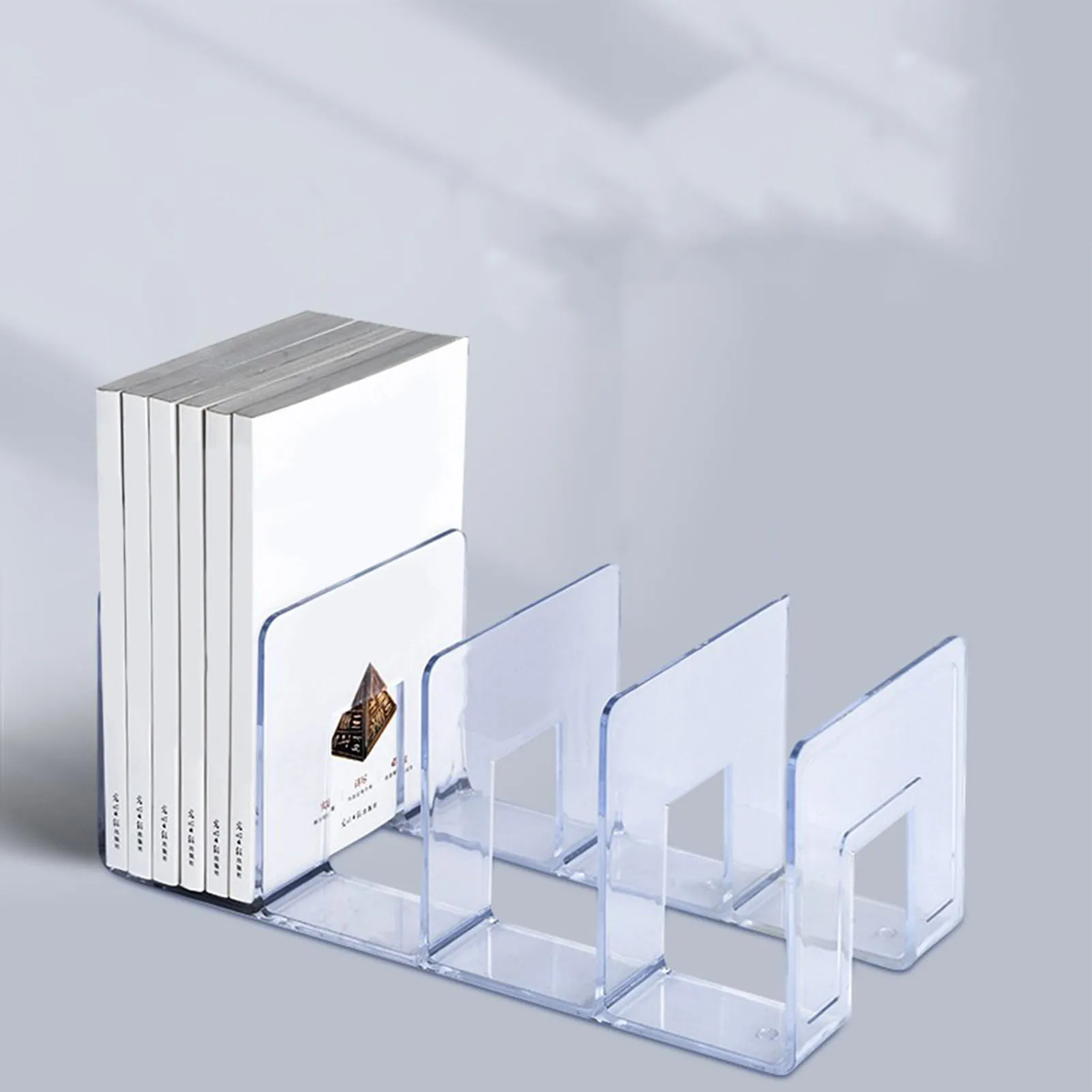 

Bookends Transparent Color Simple Style 4 Compartments Acrylic Material Book Shelf Holder For Office Classroom