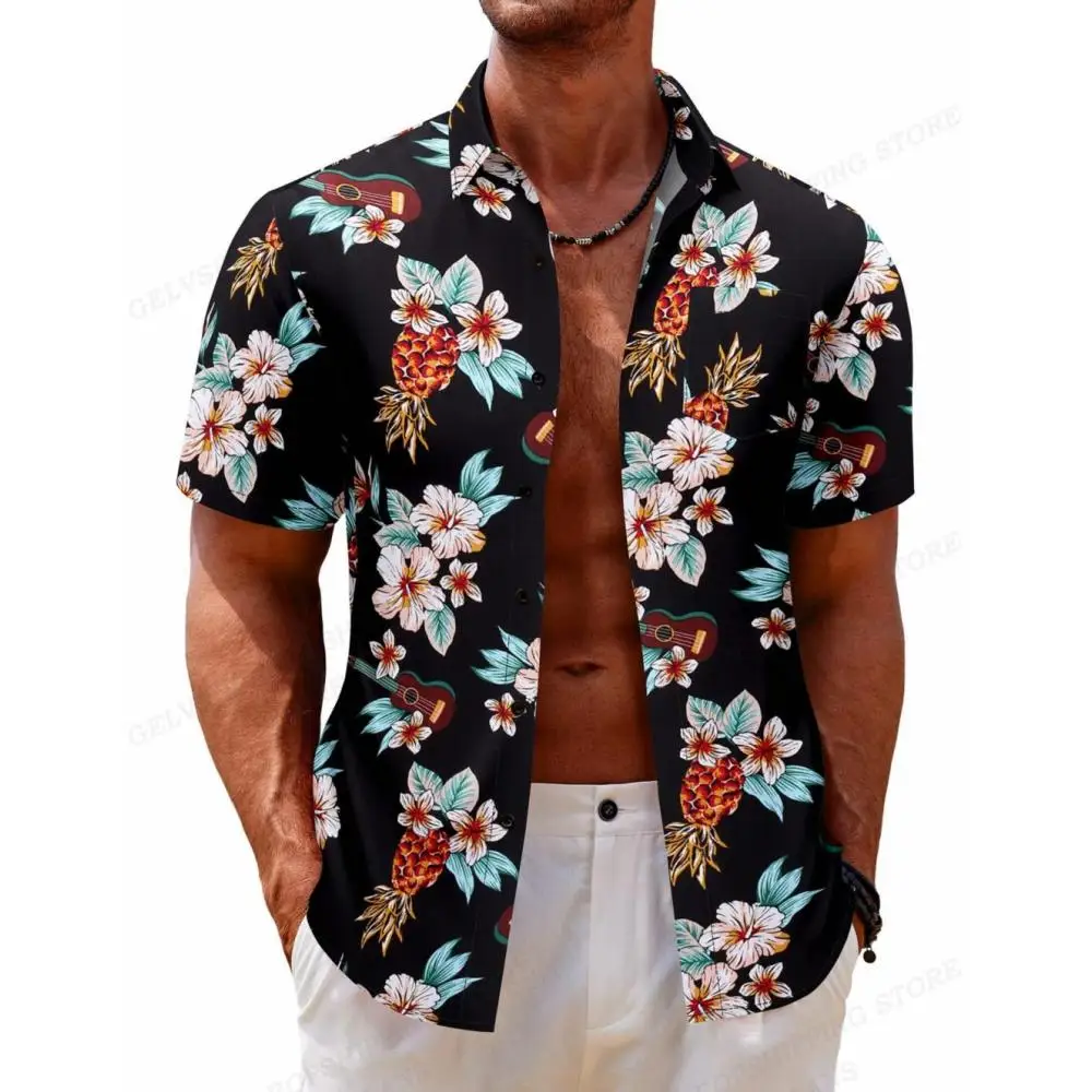 Hawaii Tropical Plant Flower Men's Shirt Fashion Harajuku Collar Shirt Casual Men's Clothes Large Oversize Loose Men's Clothing