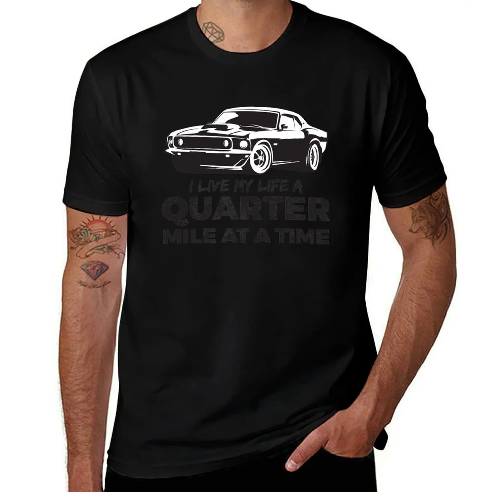I Live My Life A Quarter Mile At A Time Vintage Muscle Car T-Shirt Christmas Casual Short Sleeve Top T-Shirt
