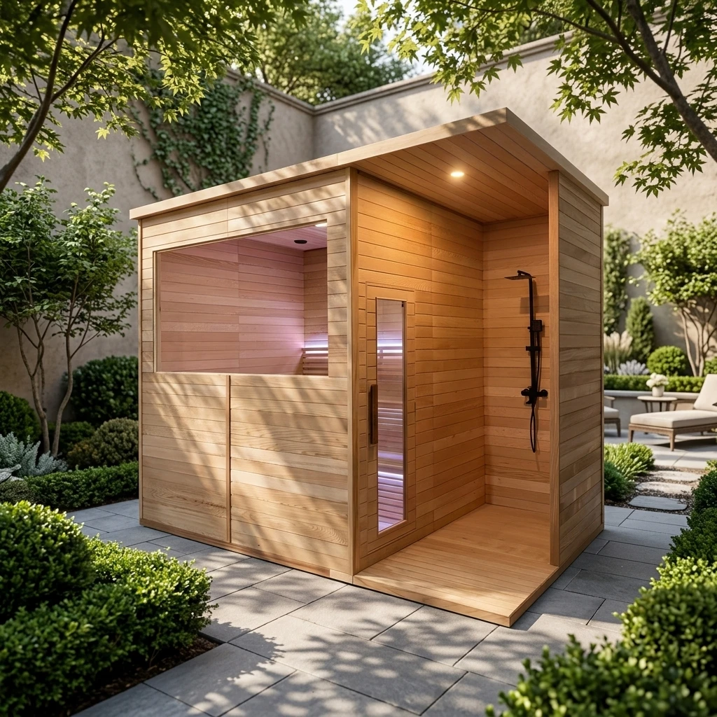 Freestanding Outdoor Sauna Shower Enclosure, Windproof Rainproof Design for Villa Courtyard & Poolside
