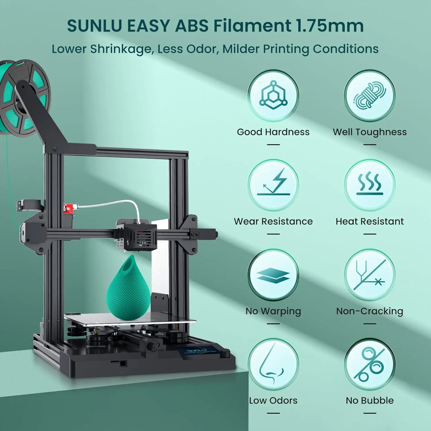 Imagem -04 - Filamento da Impressora Abs 175 mm 175 mm Rolos 09 kg Ferida Sunlu3d