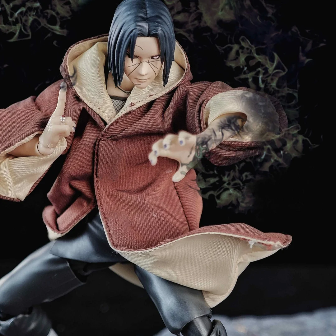 Naruto Anime Shf Uchiha Itachi Rebirth Handmade Clothes Built In Iron Wire for Styling Suitable for 1/12 Movable Humanoid Toys