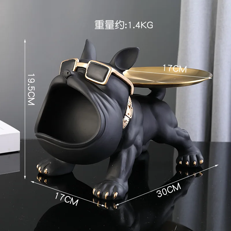 

Ornament Key Snack Holder, Modern Art Figurine Home Desktop Decor Resin Cool Dog Bulldog Statue Storage Sculpture Tray