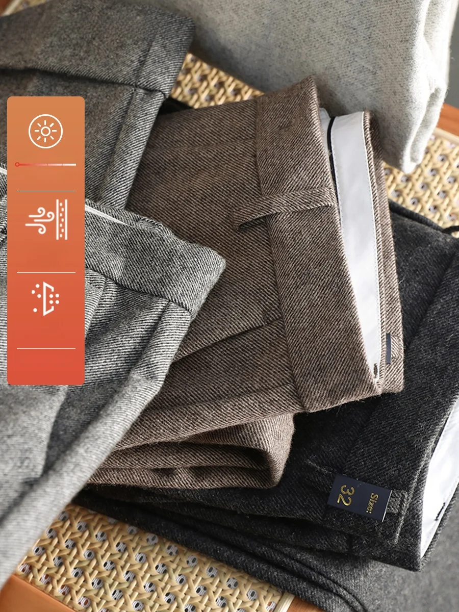 

Мужские повседневные брюки из шерсти Faionable, прямой крой, высокая талия, классический цвет, дышащие, для весны и осени