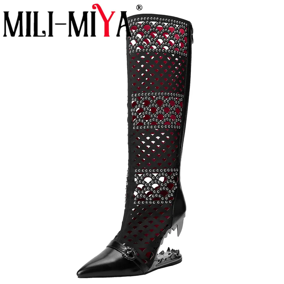 靴 Miya MILI-MIYA Women's New Fashion Bohemian Openwork Rhinestone