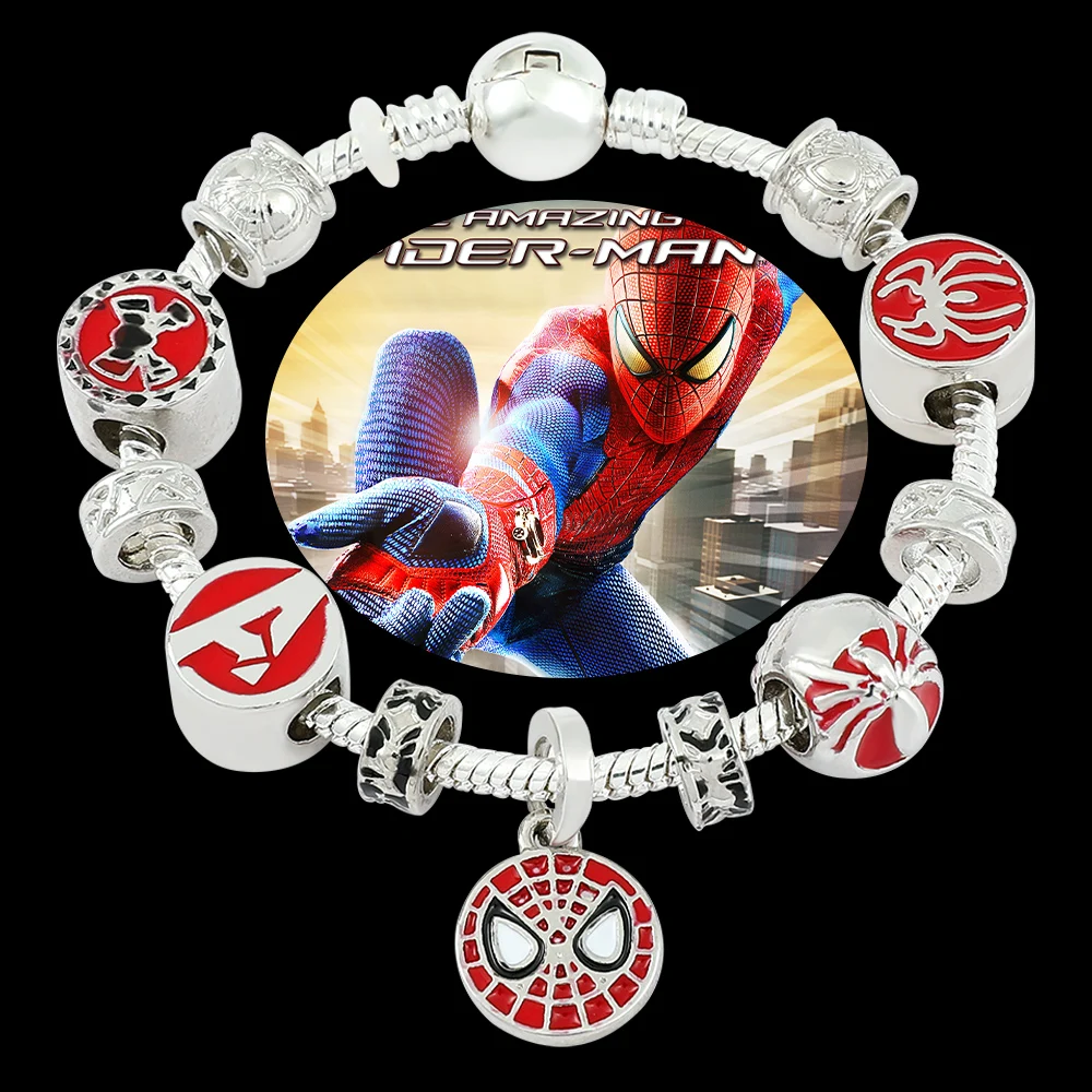 Marvel Superhero Spiderman Bracelet Avengers Enamel Charm Crystal Beads Pendant Bangles for Women Jewelry  Accessories Gifts