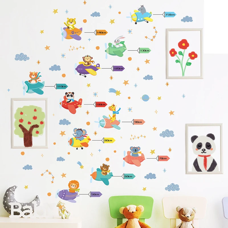 

Cartoon Airplane Height Measure Wall Sticker for Kids Rooms Growth Chart Wall Decor Child Growth Ruler Stickers Classroom Decals