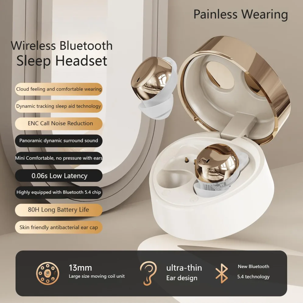 

In Ear Painless Sleep Earphones Wireless Bluetooth 5.4 30g Lightweight Ergonomic Mini Hifi Stereo Touch Control Headphones Gifts