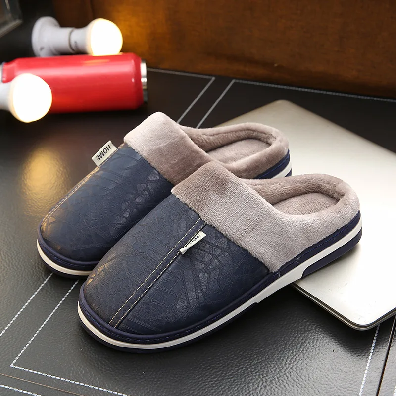 Big Size 50 51 Men Winter Warm Slippers Waterproof Women Indoor Thick Plush Slides Casual Couples Non Slip Flats Bedroom Shoes