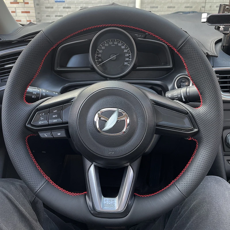 

Hand Stitched Non-slip Genuine Leather Car Steering Wheel Cover For Mazda 3 Axela 2017-2018 Mazda 6 Atenza CX-3 CX-5 auto parts