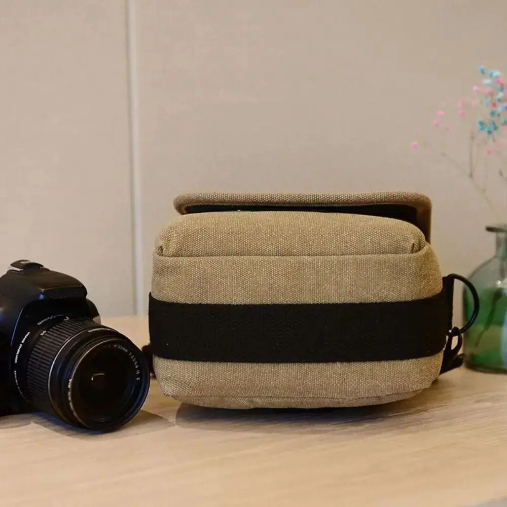 Portable Canvas Camera Bag Waterproof Shoulder Strap Camera Video Bag Protective Single Shoulder Slanting Storage Pouch Outdoor