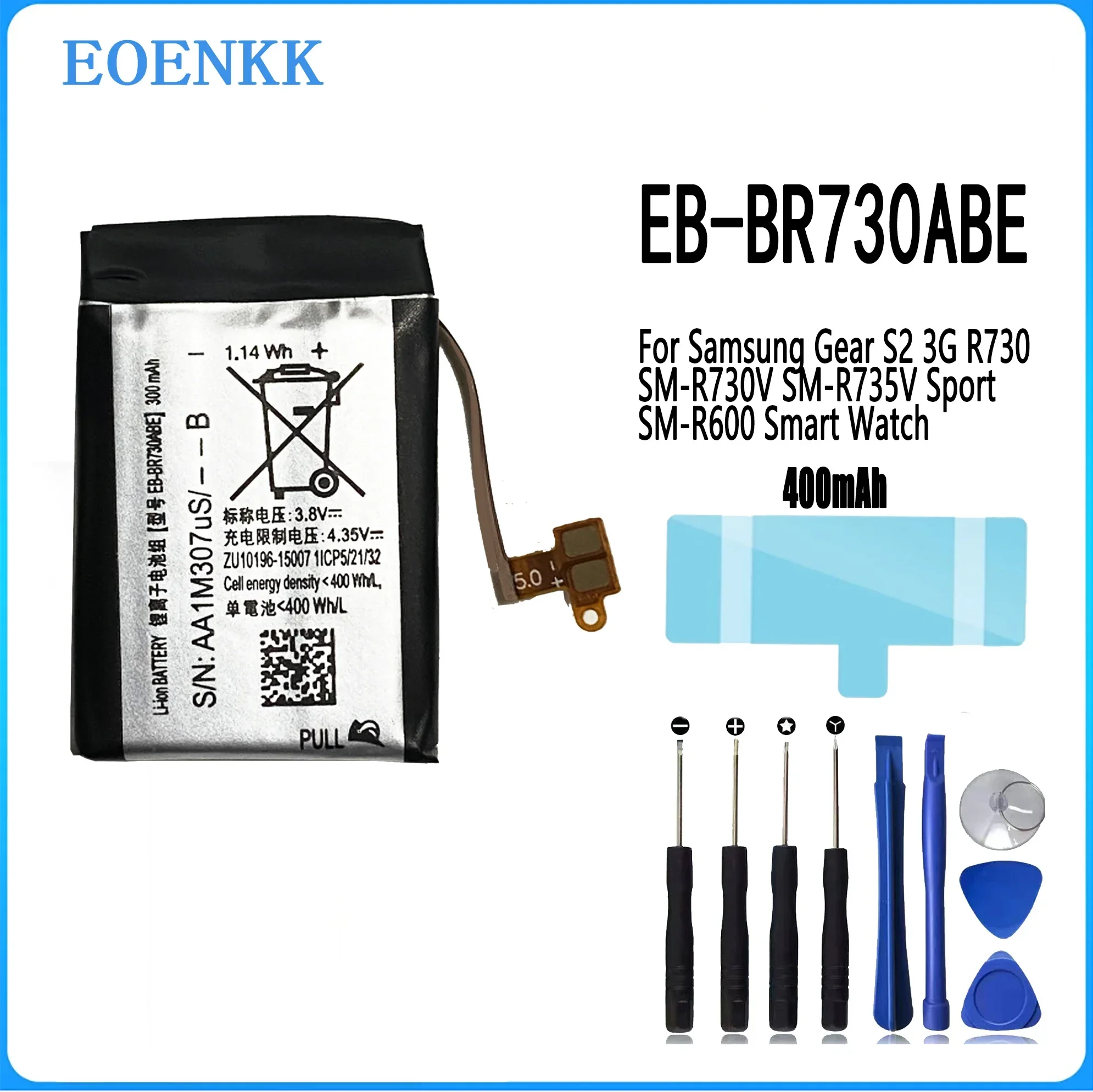 

EB-BR730ABE Battery for Samsung Gear S2 3G R730 SM-R730V SM-R735V Sport SM-R600 Smart Watch high capacity Capacity Repair Part