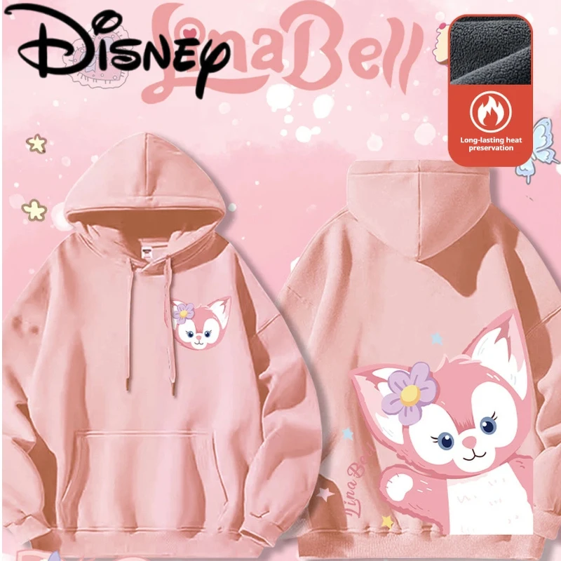 

Толстовка с капюшоном Disney LinaBell для девочек, осенняя флисовая толстовка с розовым мультяшным аниме-принтом, модная повседневная одежда, детский пуловер, толстовка