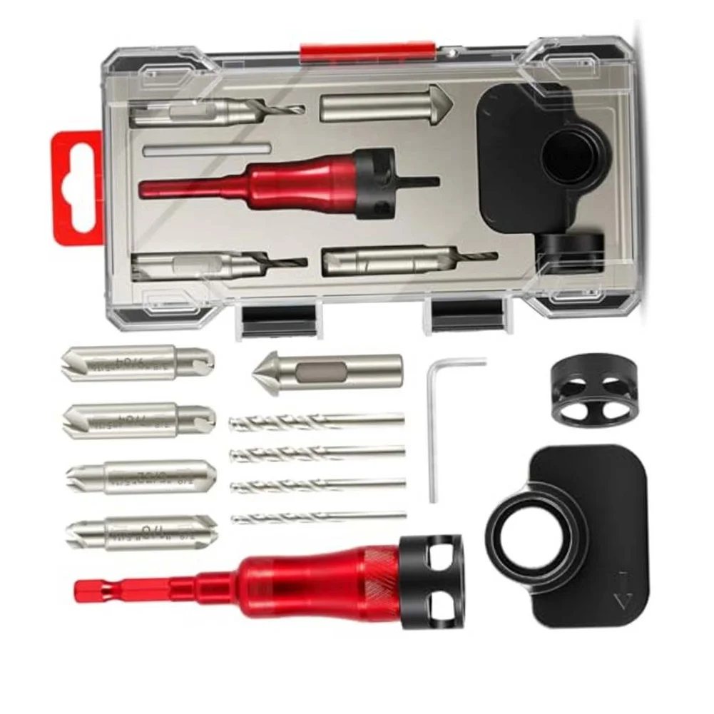 5-Pc Countersink Drill Bit Set HSS M2 Steel with Chamfering Bit 1/8 7/64 9/64 5/16 3/8 Inch for Wood and Plastic Panels