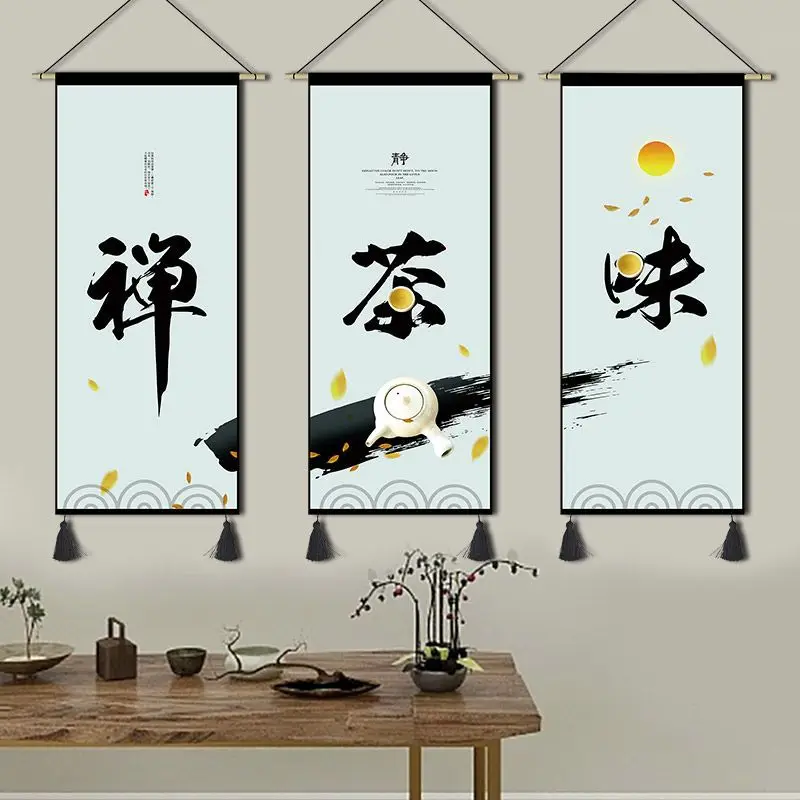 

Chinese Style Scroll Painting Canvas Zen Poster Room Decor Aesthetic Wall Art Hanging Tapestry Living Room Bedroom Decoration