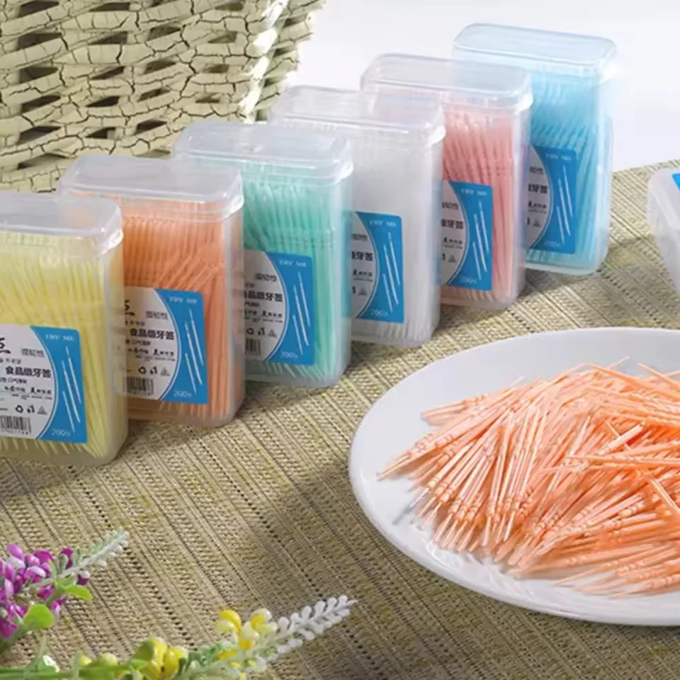 200 unids/caja cepillo de palillo de dientes cepillo Interdental desechable de plástico palo de hilo Dental de doble cabezal para herramientas de limpieza bucal del hogar