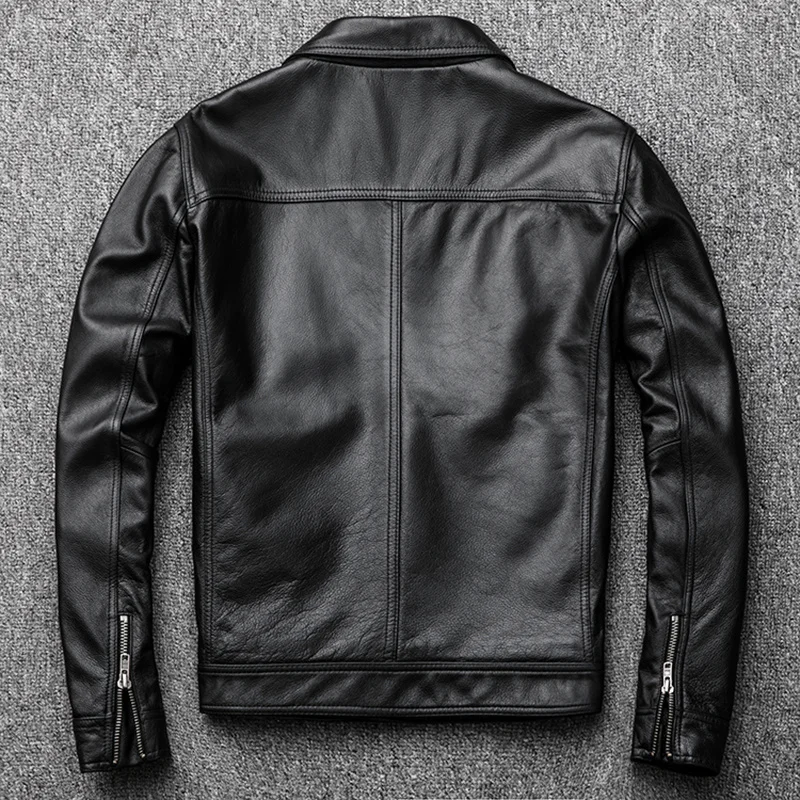 

Leather Black Genuine Cow Jacket Men Motorcycle Cowhide Real Leather Short Slim Biker Coat Casual Bomber Flight Jacket Male