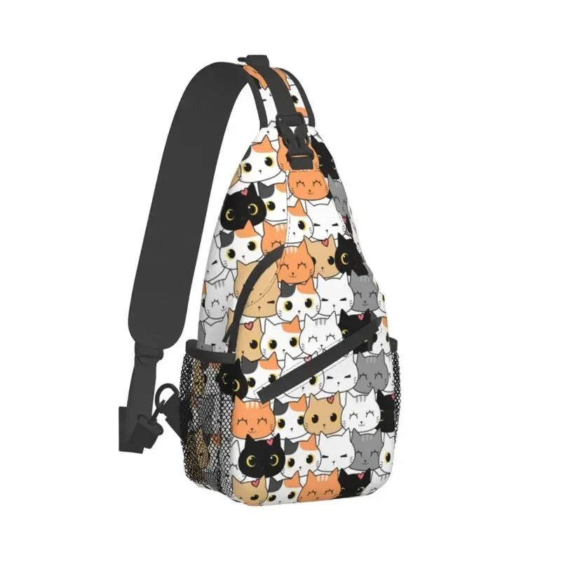 Mochila de ombro crossbody para homens, Cute Kitten Cat Doodle Sling Chest Bag, Desenhos animados engraçados, Viajando Daypack, Personalizado