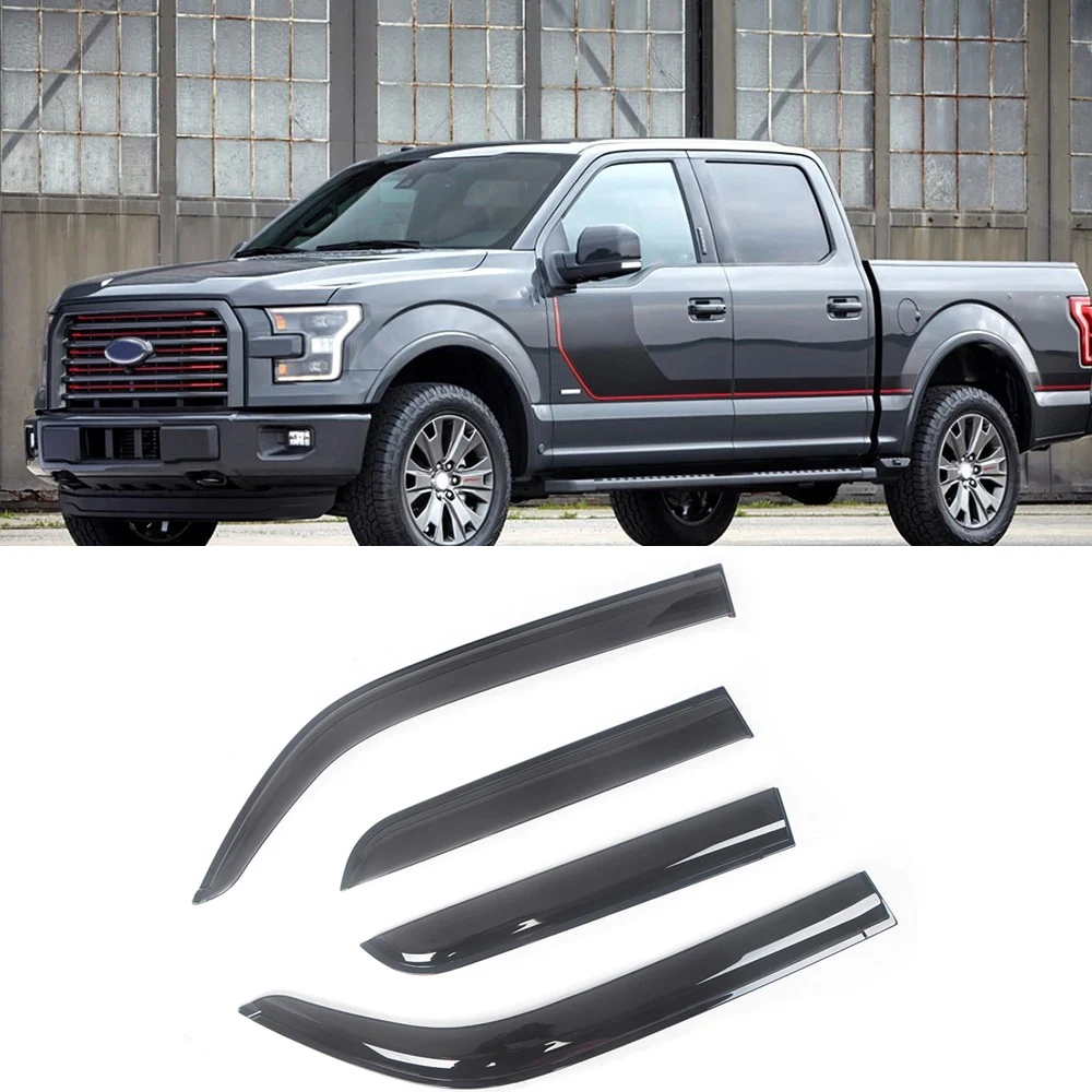 

For Ford F-150 1997-2021 Auto Side Window Wind Deflectors Visors Black Rain Guard Door Visor Vent Shades Dark Smoke Ventvisor