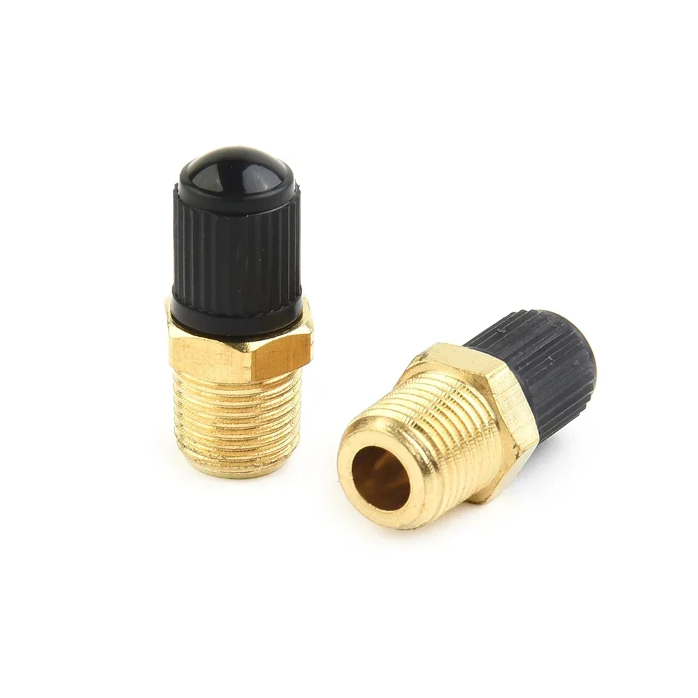 2pcs 1/8 Inch NPT Solid Brass Air Compressor Tank Fill Valve Anti-rust Hexagonal Valves W/ Installed Core Black Plastic Cap