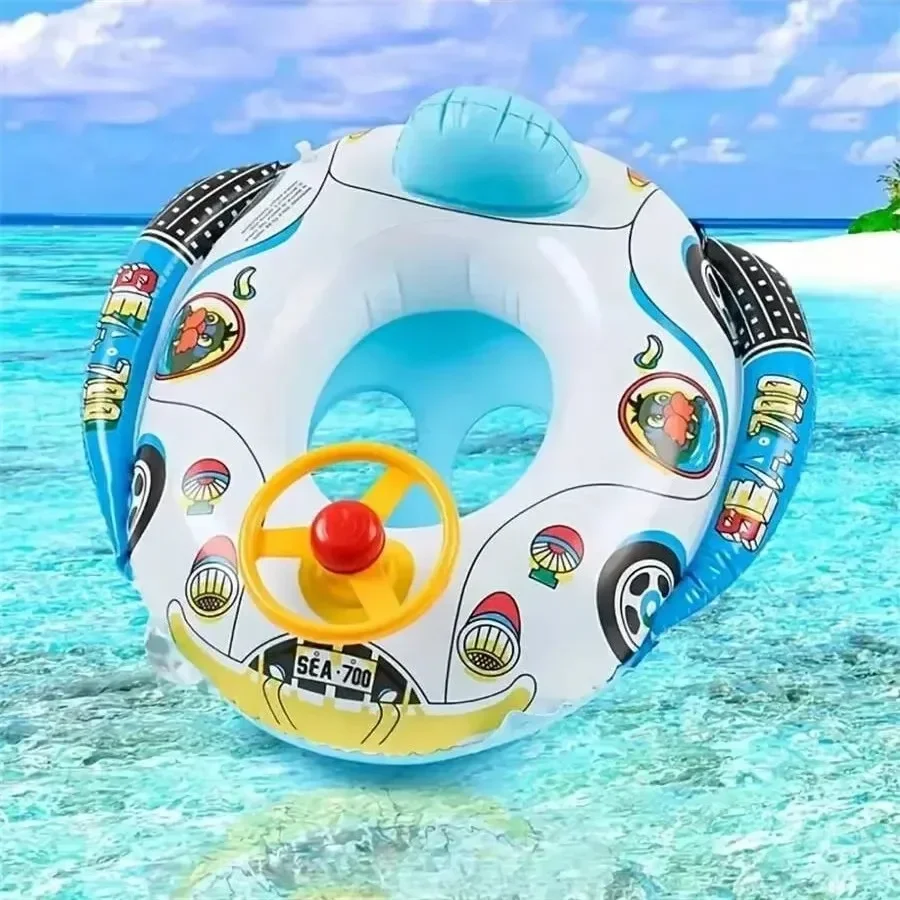 Baby Sommer aufblasbares Spielzeug Schwimmring Rennpolizeiauto Muster Float Sitz mit Lenkrad für Pool aufblasbares Wasserspielzeug