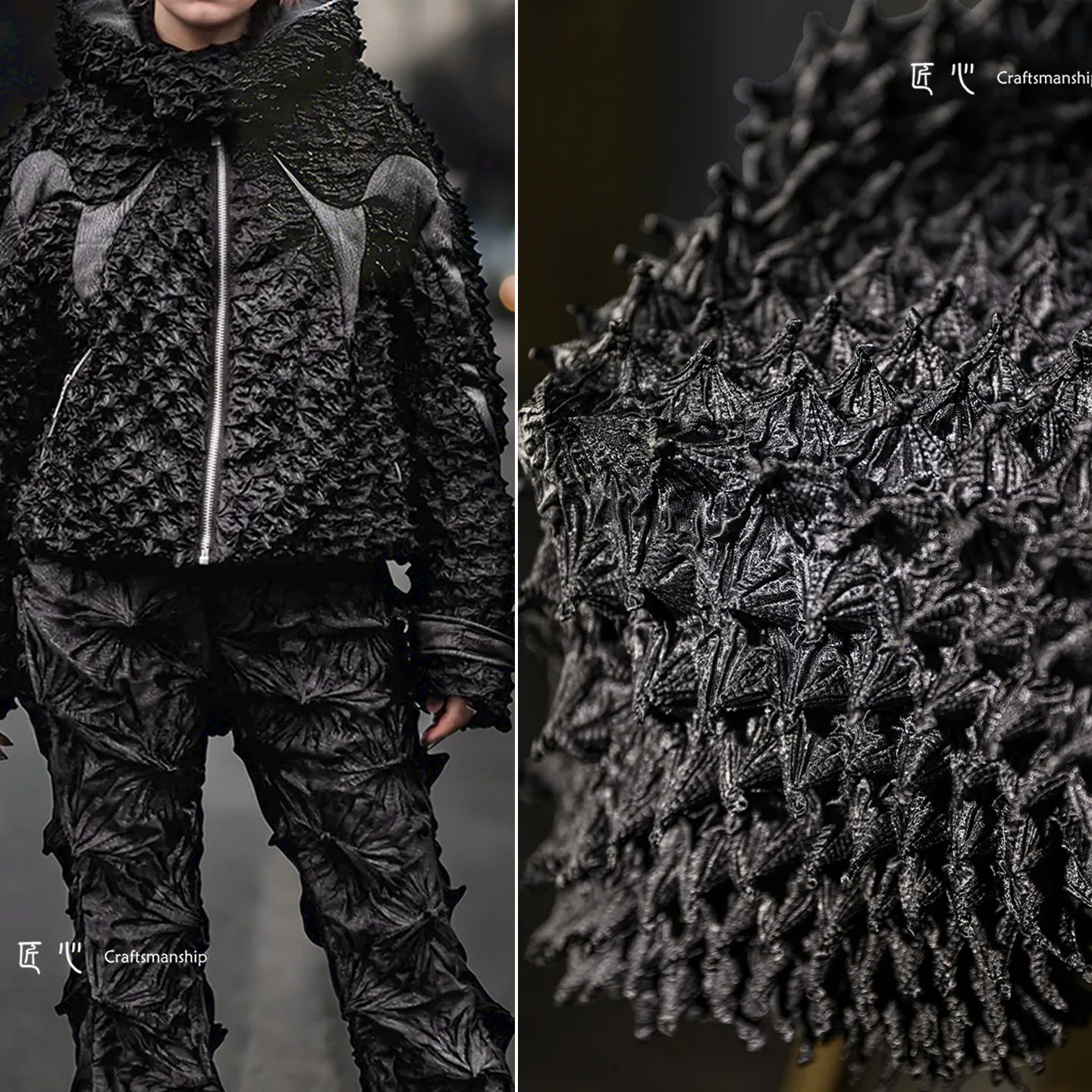 

Ткань с объемным рельефом «Темные ветряные шипы», креативная, для тяжелой промышленности, плиссированная, ручной работы, для сумок и дизайна одежды