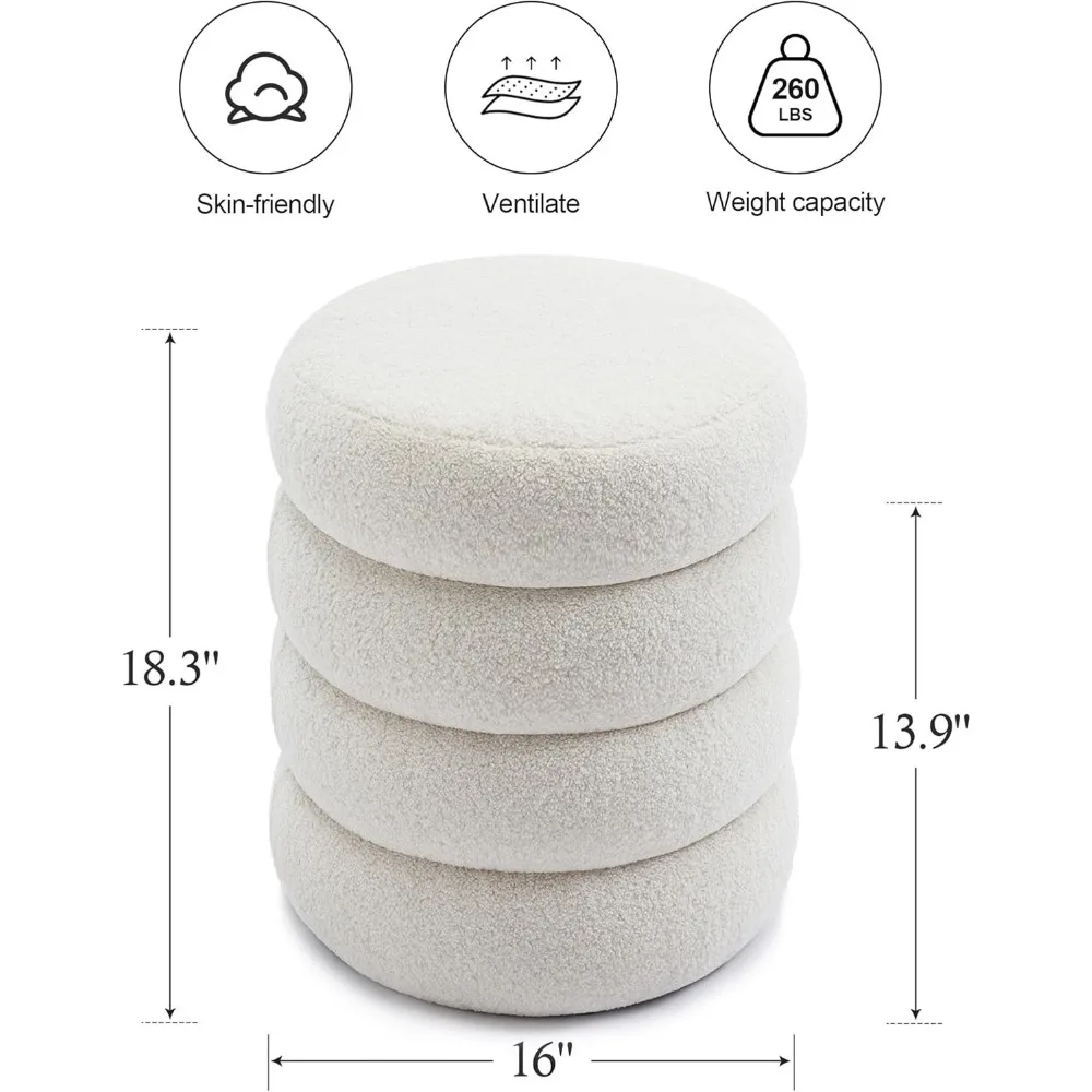 16 Inch Small Ottoman Foot Rest Off-White Vanity Stool sturdy and durable,Footstool Seat for Living Room, Dorm, Bedroom