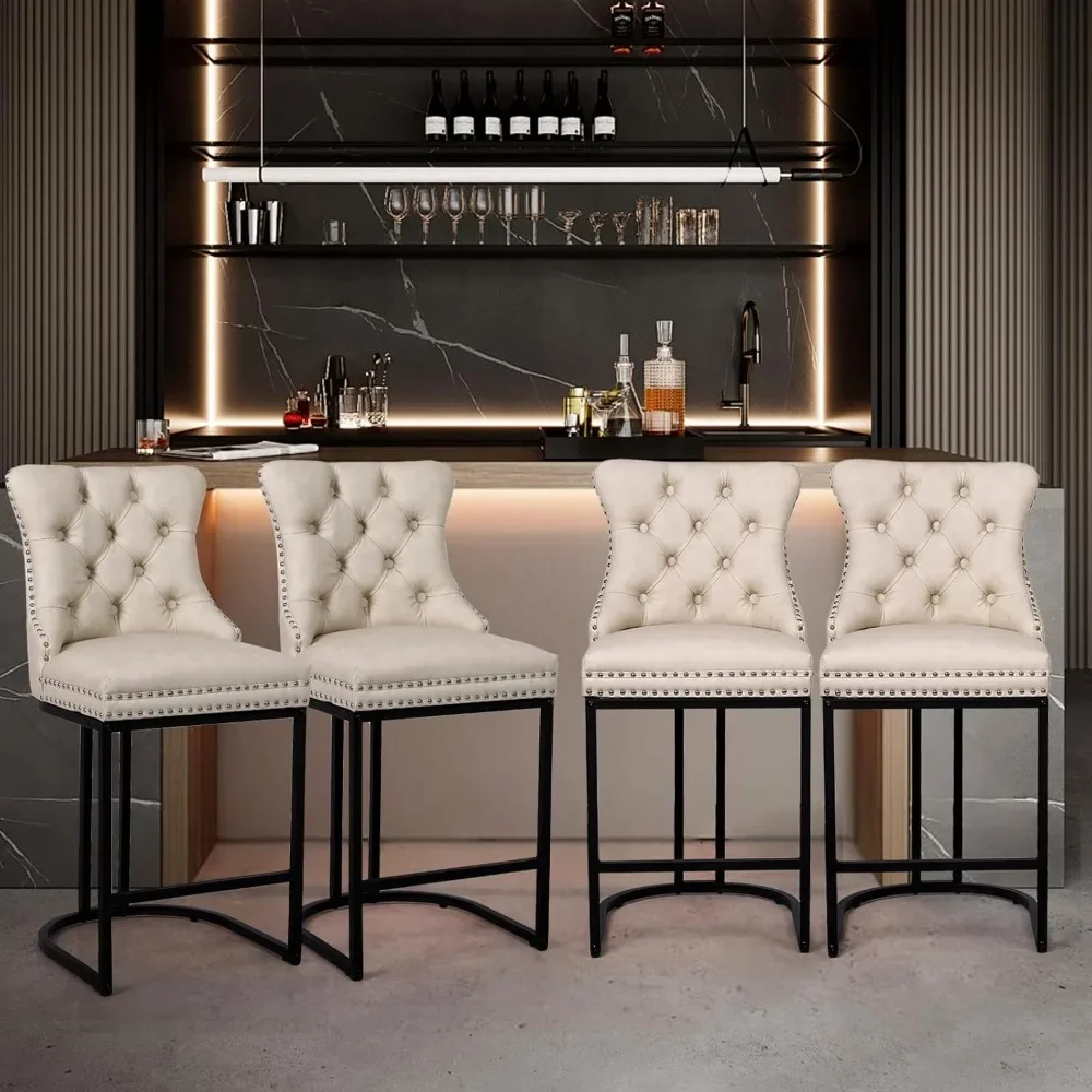 

Counter Height Bar Stools Set of 3, 26 Modern Barstools with Back, Faux Leather Upholstery Counter Chairs with Metal Legs.