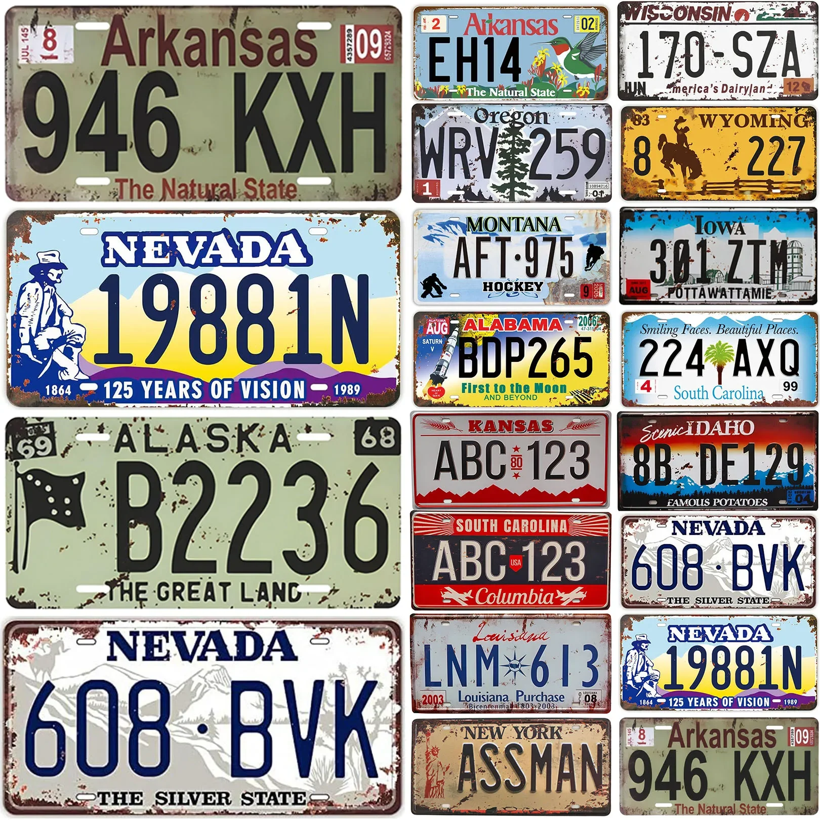 Vintage Nevada Plates Metal Tin Signs for Wall Art Decoration Vintage Tags Metal Automotive Signs For Cafe Bar Club Garage Pub