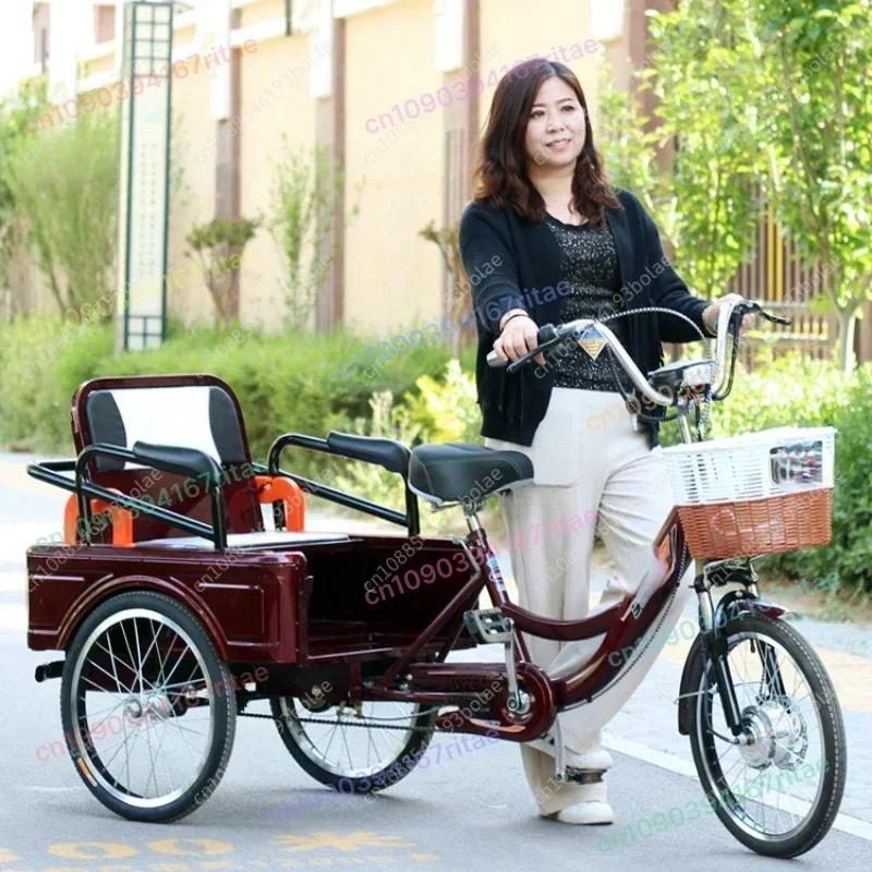 Adult Electric Power Assisted Pedal Tricycle, Manual Exercise Cargo Bike for Passenger and Freight Dual Use
