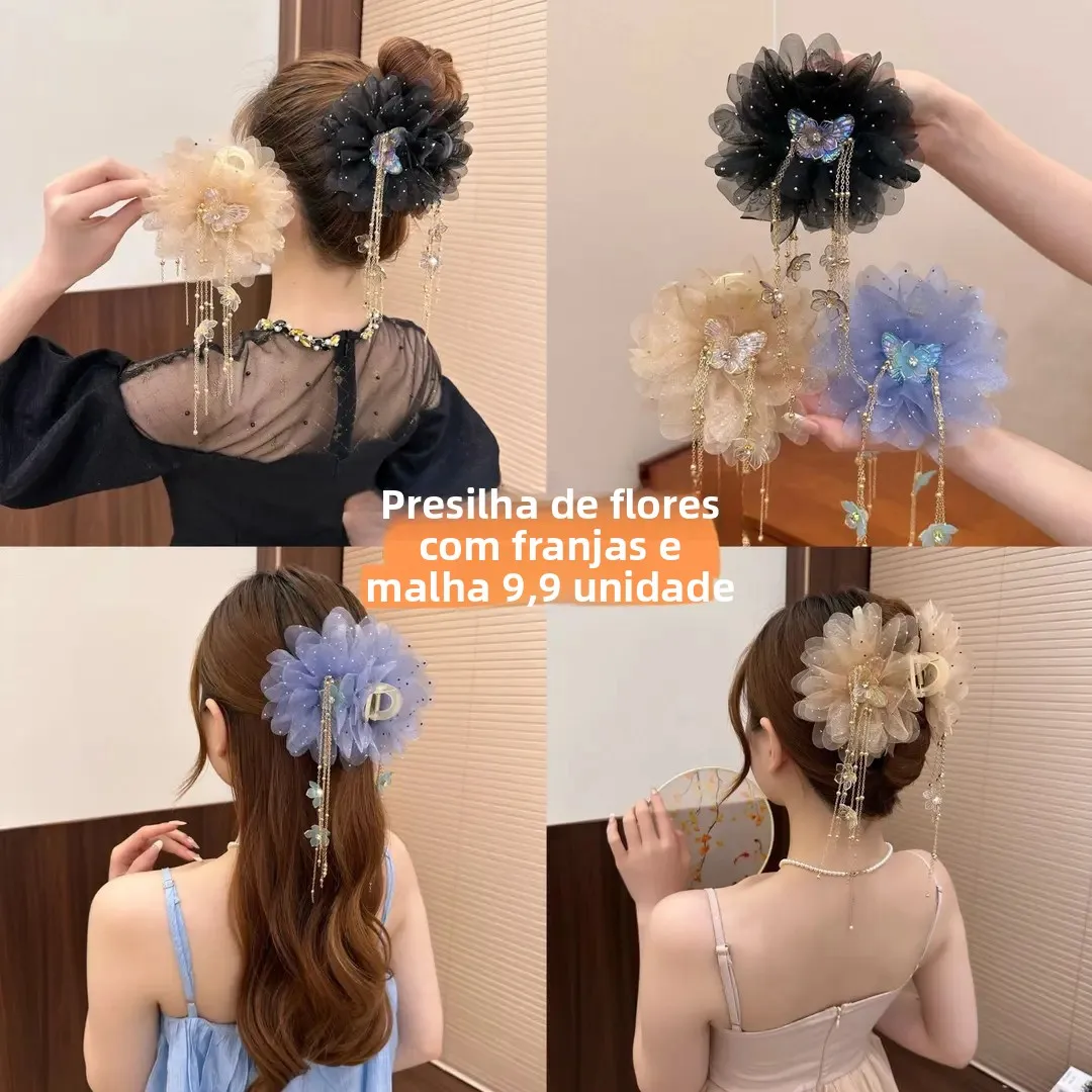 acessorios-de-cabelo-em-tecido-de-rede-com-borla-flor-e-laco-borboleta-estilo-tubarao-versatil-novo-estilo-primavera-vera