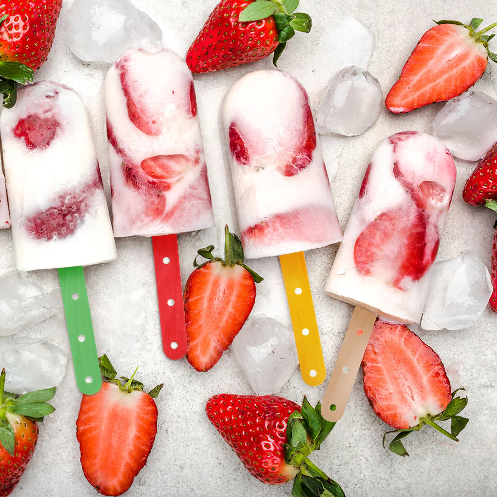 200本 カラフルなロリポップスティック 穴あけ済み 丈夫な木製スティック クラフト DIY ホームアート 教室用 教材