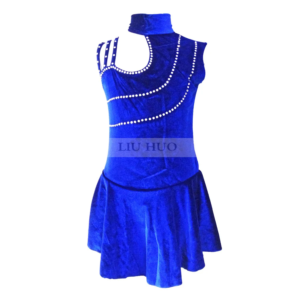 

LIUHUO для женщин и девочек, балетный костюм на роликах, юбка-трико для соревнований, платье для фигурного катания, бархатная ткань, синий подростковый костюм