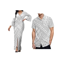 Drop Shipping mother day Polynesian White Dress Matching Short Sleeve Men's Shirt Couples Matching Outfits Long Island Dress