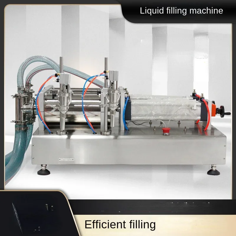 

Horizontal pneumatic liquid filling machine double head