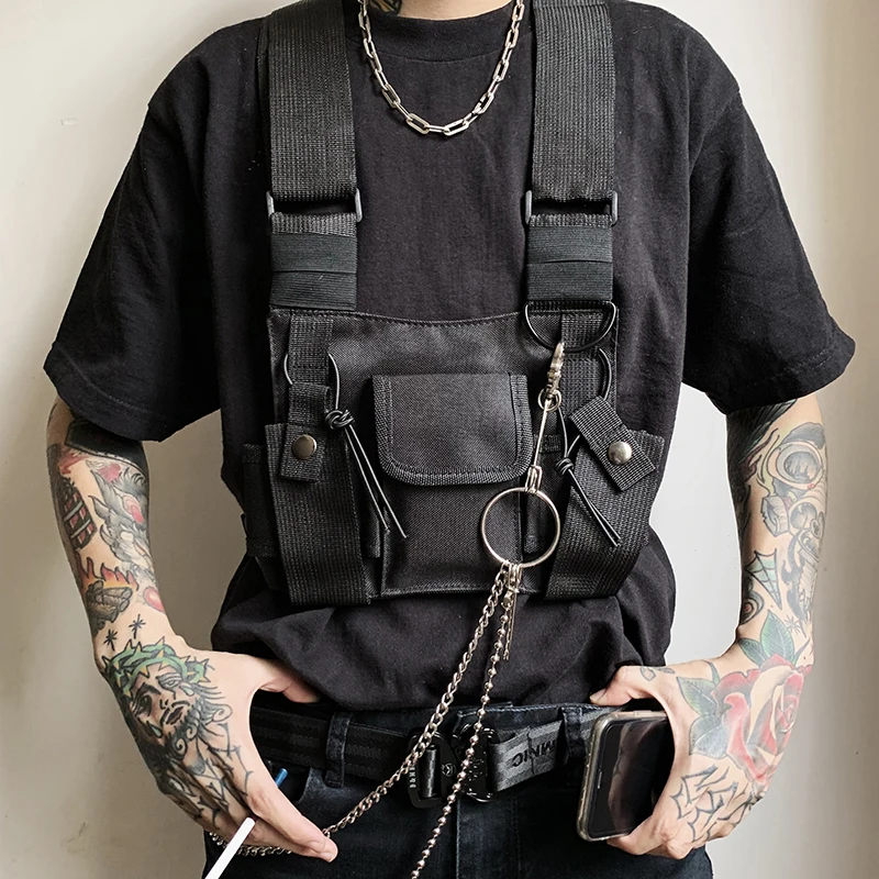 Borse pettorali tattiche funzionali moda uomo Bullet Hip Hop Vest Streetwear Bag marsupio Unisex Chest Rig Bag walkie-talkie Pack